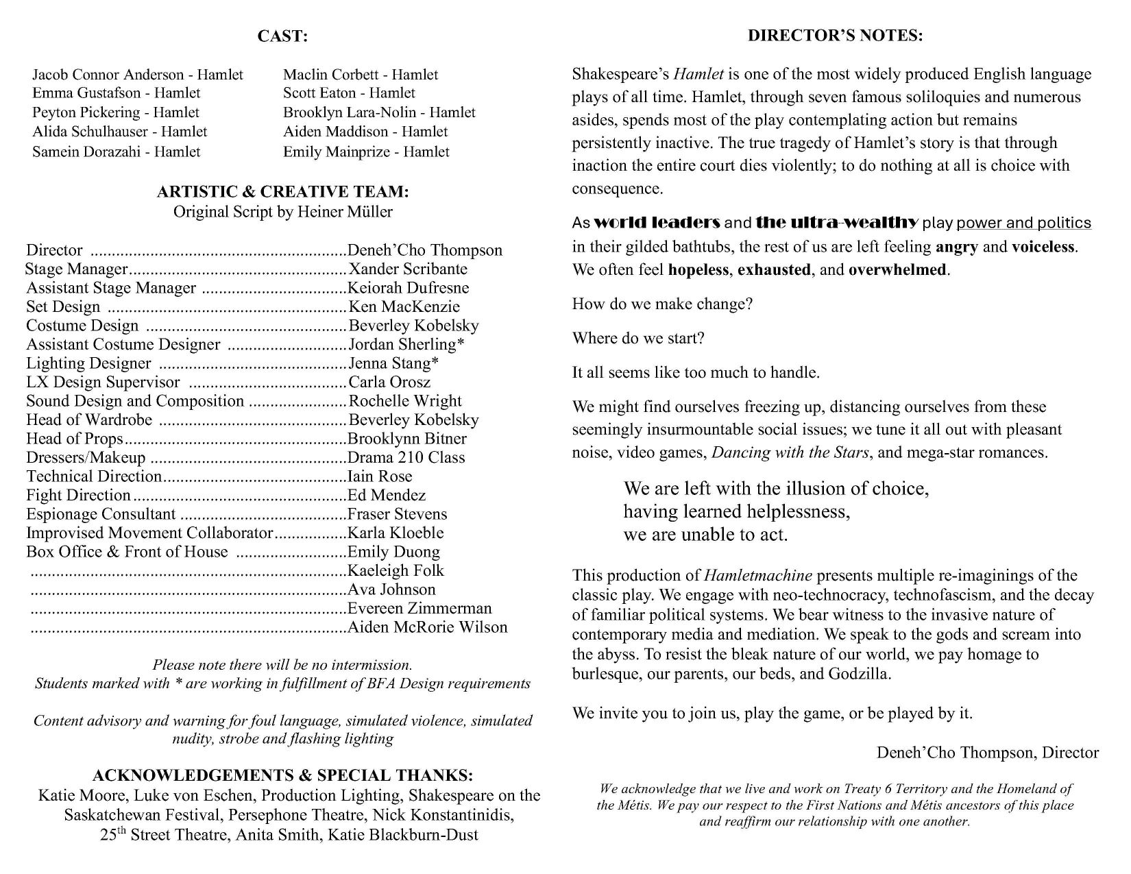 Hamletmachine program pg 2