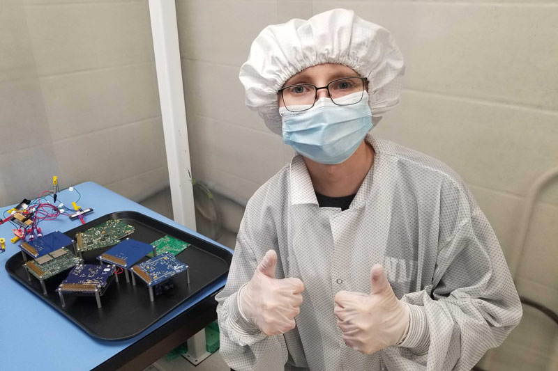 Dylan in cleanroom Dylan in cleanroom